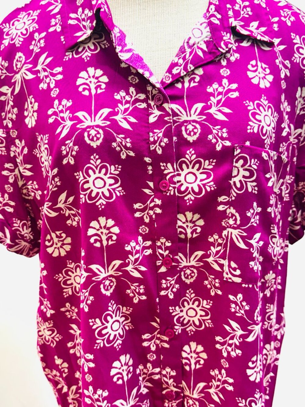 NWT CROFT&BARROW Women Short Sleeve Button Down Collared Floral Shirt Size XXL - Picture 4 of 12